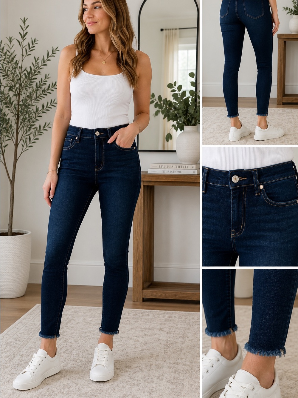 KanCan High Rise Dark Wash Skinny Jeans Raw Hem Size 3/25